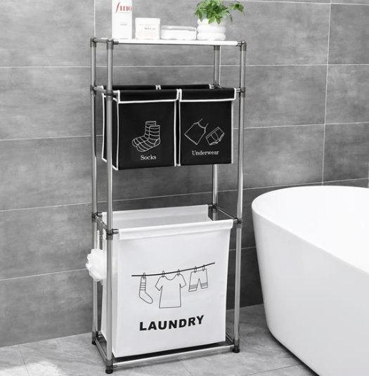 Laundry Basket 3-tier Laundry Sorter With 4 Removable Bags For Organizing Clothes, Laundry, Light Laundry, Dark Laundry, 3 Hooks - Image 2