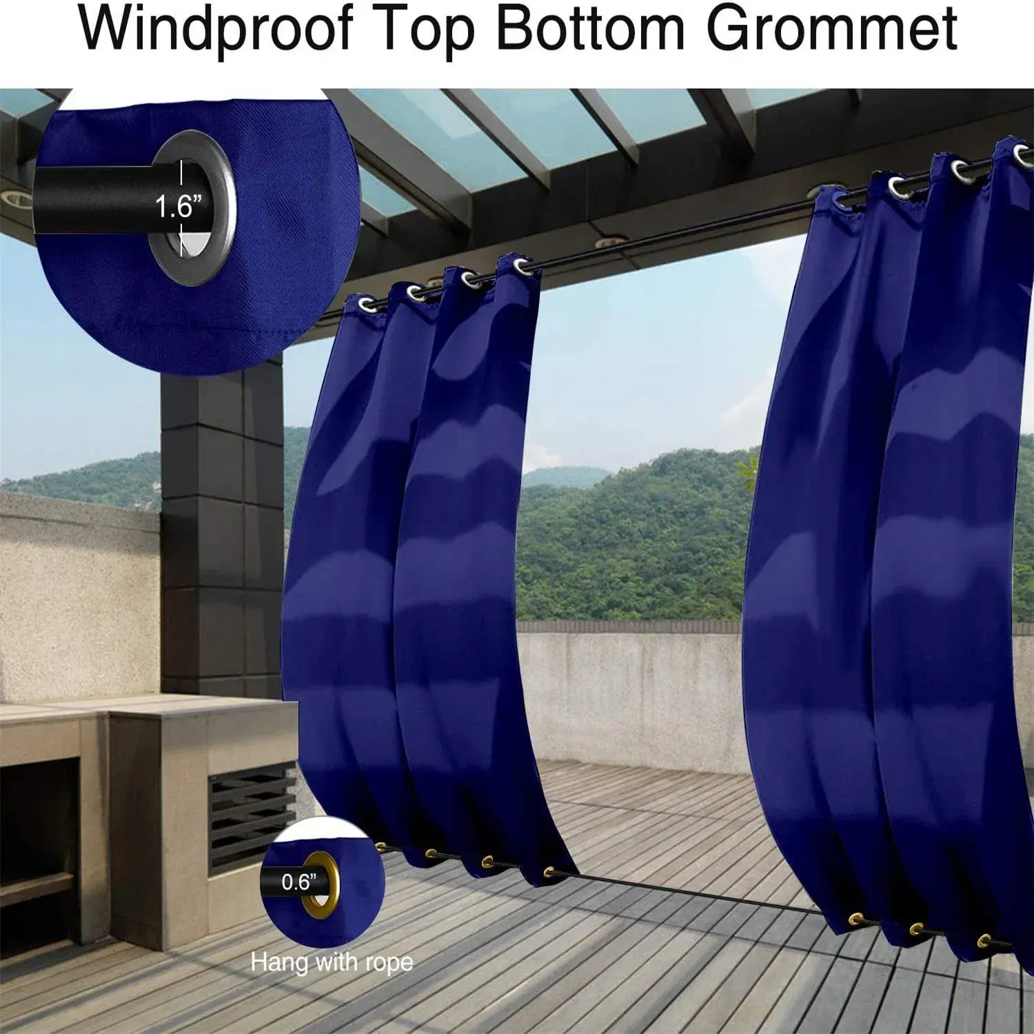 50 In. X 120 In. Indoor Outdoor Curtains Grommet Curtain On Top And Bottom 1 Panel - Image 5