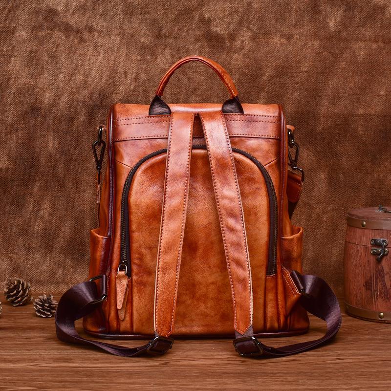 Genuine Leather Anti Theft Backpack Cowhide Large Capacity Ladies Travel Luxury Bags - Image 2