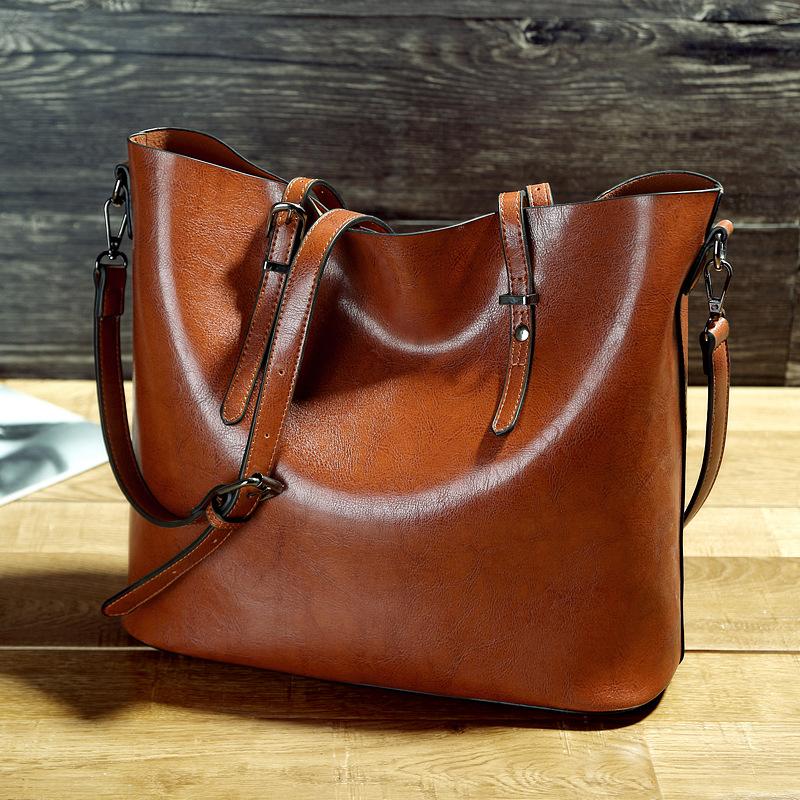 Simple Oil Wax Leather Messenger Shoulder Bags Women's High Capacity Portable Tote Bag - Image 9