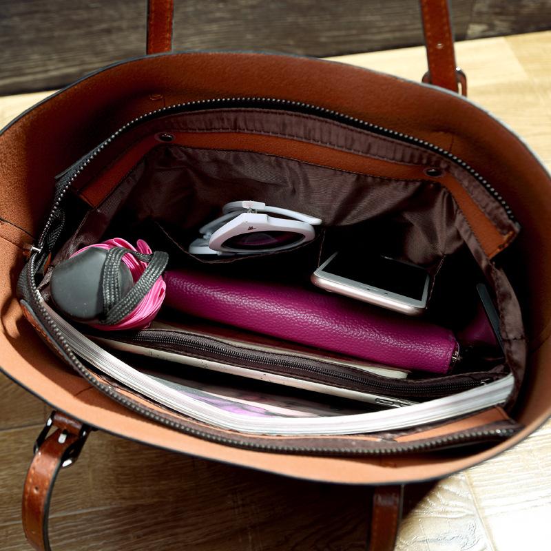 Simple Oil Wax Leather Messenger Shoulder Bags Women's High Capacity Portable Tote Bag - Image 3