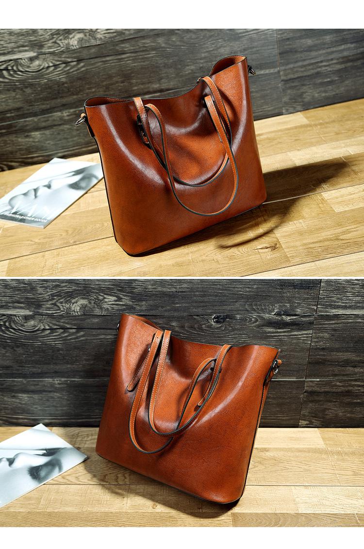 Simple Oil Wax Leather Messenger Shoulder Bags Women's High Capacity Portable Tote Bag - Image 5