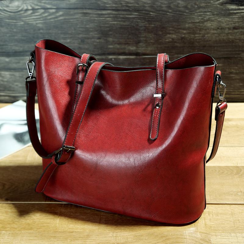 Simple Oil Wax Leather Messenger Shoulder Bags Women's High Capacity Portable Tote Bag - Image 10
