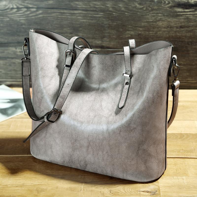Simple Oil Wax Leather Messenger Shoulder Bags Women's High Capacity Portable Tote Bag - Image 8