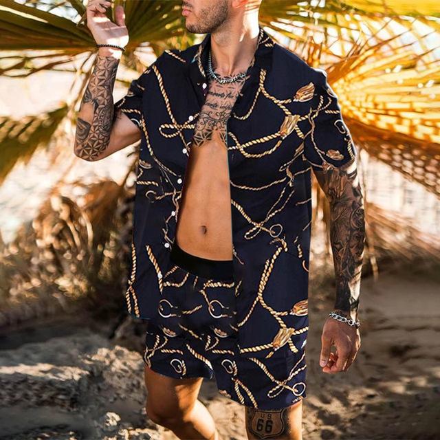 Floral Shirt Beach Two Piece Suit New Fashion Men Sets - Image 10