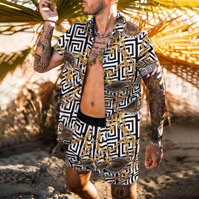 Floral Shirt Beach Two Piece Suit New Fashion Men Sets - Image 2