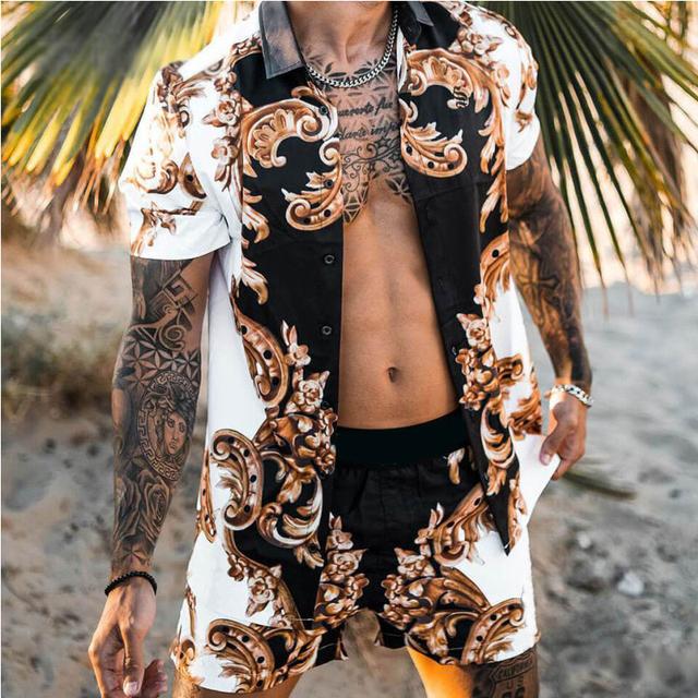 Floral Shirt Beach Two Piece Suit New Fashion Men Sets - Image 4