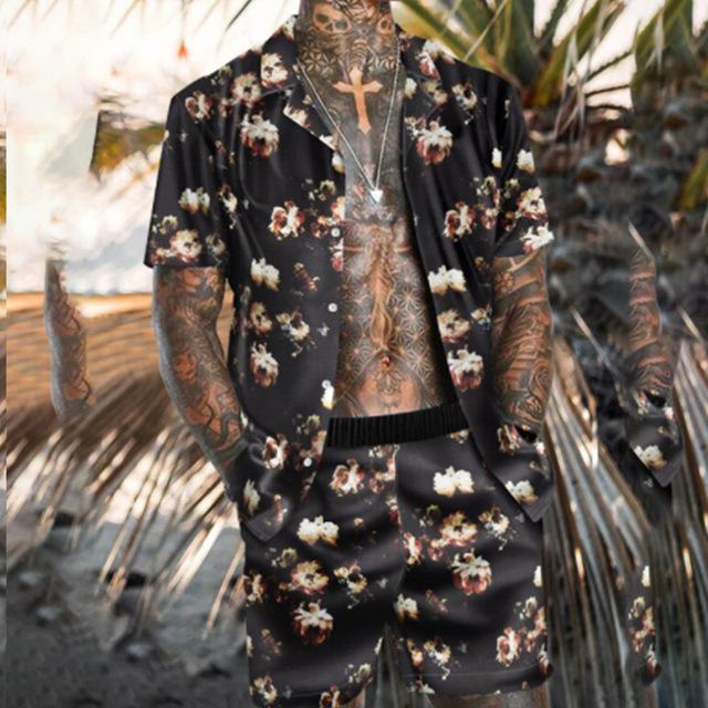 Floral Shirt Beach Two Piece Suit New Fashion Men Sets - Image 6