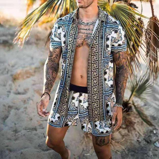 Floral Shirt Beach Two Piece Suit New Fashion Men Sets - Image 5