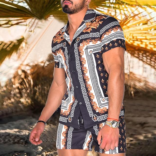Floral Shirt Beach Two Piece Suit New Fashion Men Sets - Image 7