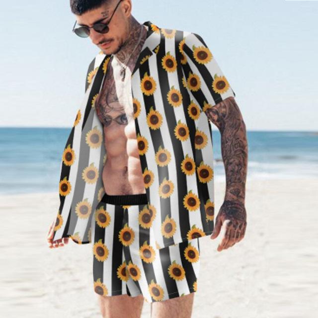 Floral Shirt Beach Two Piece Suit New Fashion Men Sets - Image 8