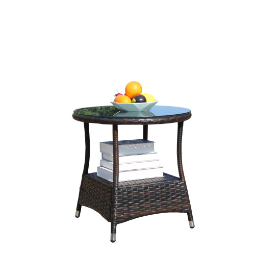 Outdoor Patio Furniture 1 Round Coffee Table With Clear Tempered Glass - Image 5