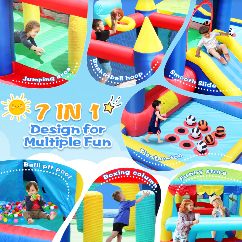 7 In 1 Inflatable Bounce House, Bouncy House With Ball Pit For Kids Indoor Outdoor Party Family Fun, Obstacles, Toddler Bouncy Castle With Ball Pit For Birthday Party Gifts - Image 3