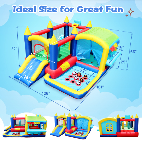 7 In 1 Inflatable Bounce House, Bouncy House With Ball Pit For Kids Indoor Outdoor Party Family Fun, Obstacles, Toddler Bouncy Castle With Ball Pit For Birthday Party Gifts - Image 7