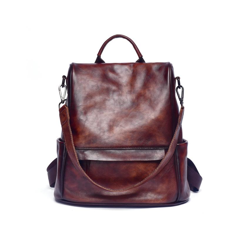 Genuine Leather Anti Theft Backpack Cowhide Large Capacity Ladies Travel Luxury Bags - Image 3