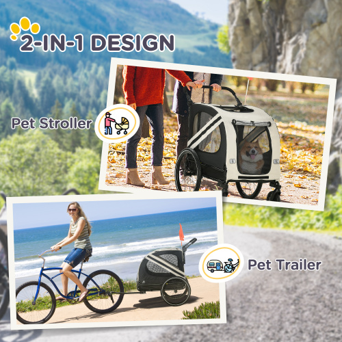 Aosom 2-in-1 Pet Bike Trailer For Small Dogs, Road-Visibility Bicycle Stroller, Weather-Strong Bike Wagon Trailer Sidecar Attachment, White - Image 5