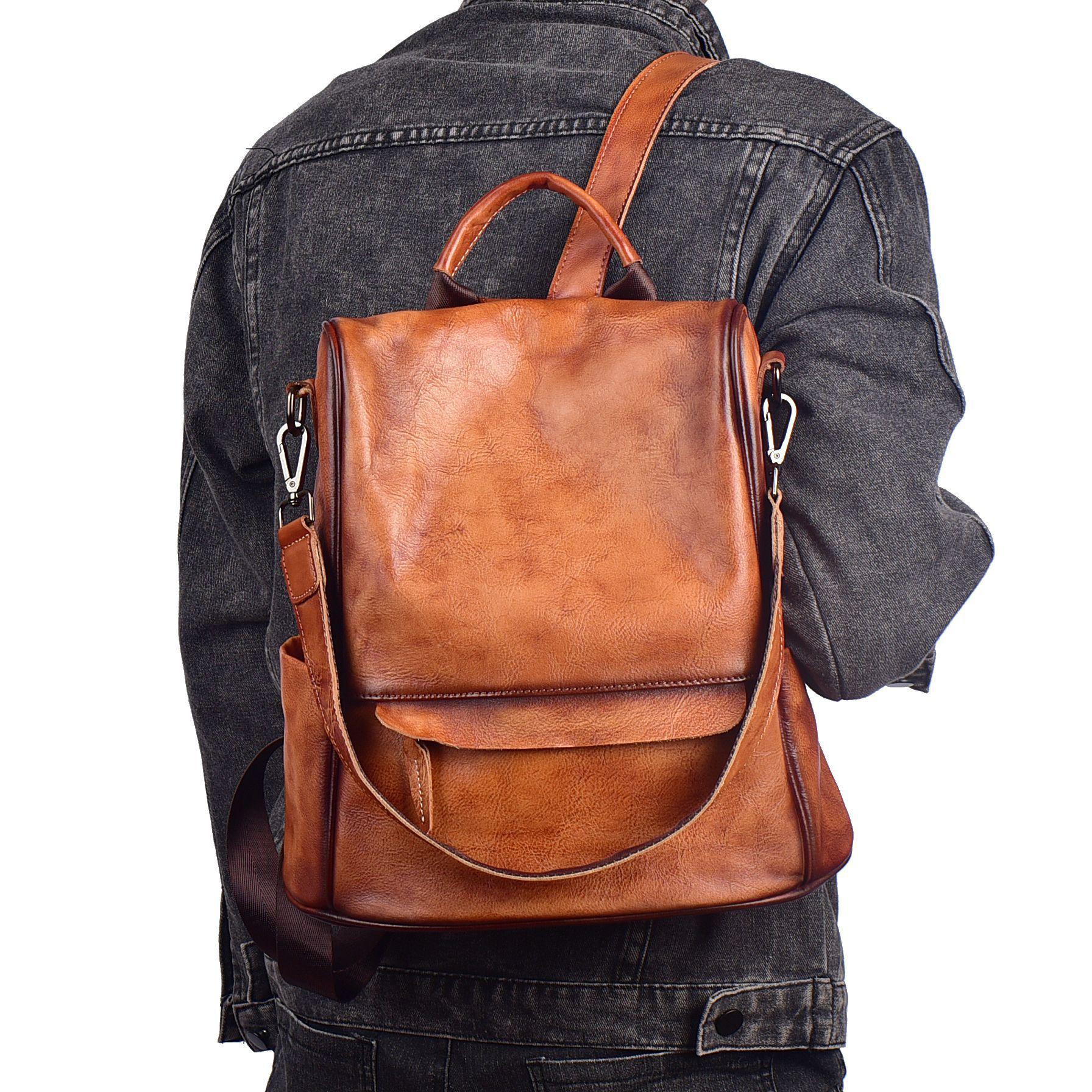 Genuine Leather Anti Theft Backpack Cowhide Large Capacity Ladies Travel Luxury Bags - Image 4