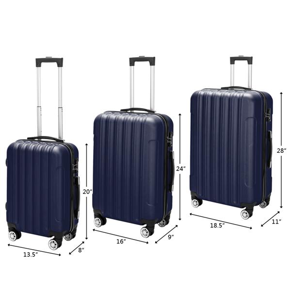 Vertical 3-in-1 Spinner Wheel With Handle Trolley Case 20in 24in 28in ABS Aluminum Alloy Trolley Classic Color - Navy Blue - Image 4