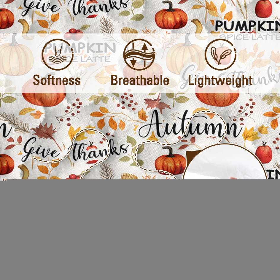 Pumpkin Autumn Leaves Print Quilt Set -1 Quilt, 2 Shams - Image 7