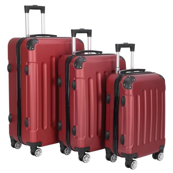 3-in-1 Swivel Wheel With Handle, 4 Corner Protectors, Trolley Box, 20in 24in 28in, ABS Aluminum Alloy Trolley, Classic Color - Burgundy - Image 3
