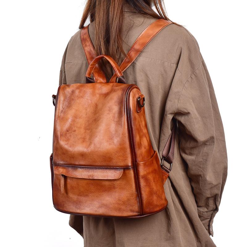 Genuine Leather Anti Theft Backpack Cowhide Large Capacity Ladies Travel Luxury Bags - Image 5