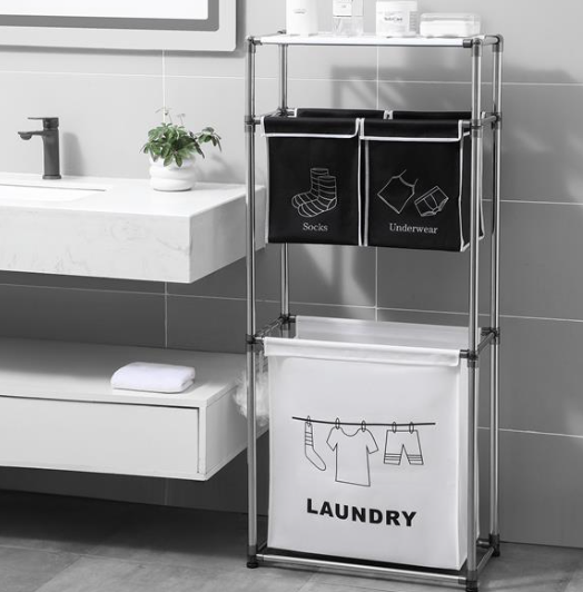 Laundry Basket 3-tier Laundry Sorter With 4 Removable Bags For Organizing Clothes, Laundry, Light Laundry, Dark Laundry, 3 Hooks - Image 5