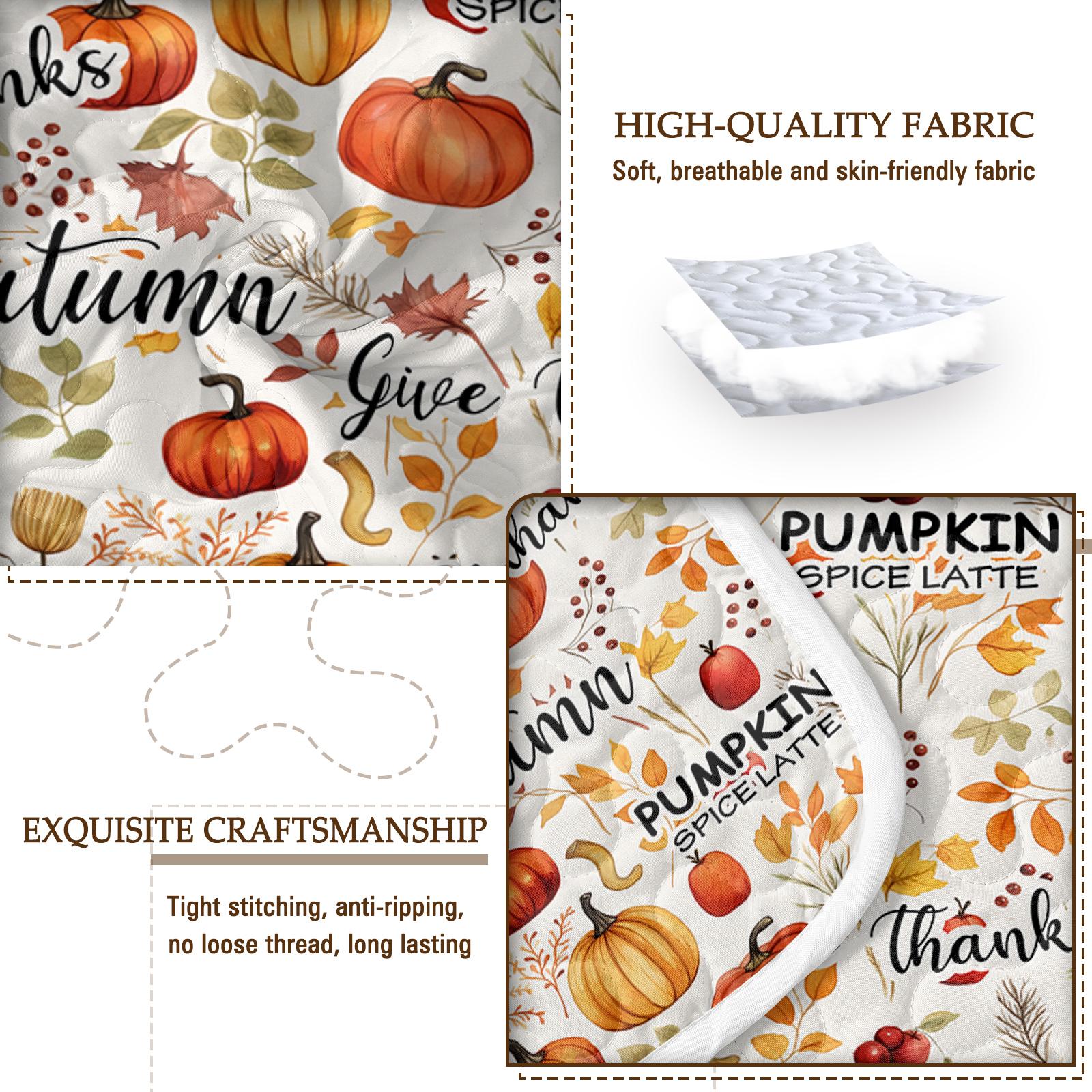 Pumpkin Autumn Leaves Print Quilt Set -1 Quilt, 2 Shams - Image 3