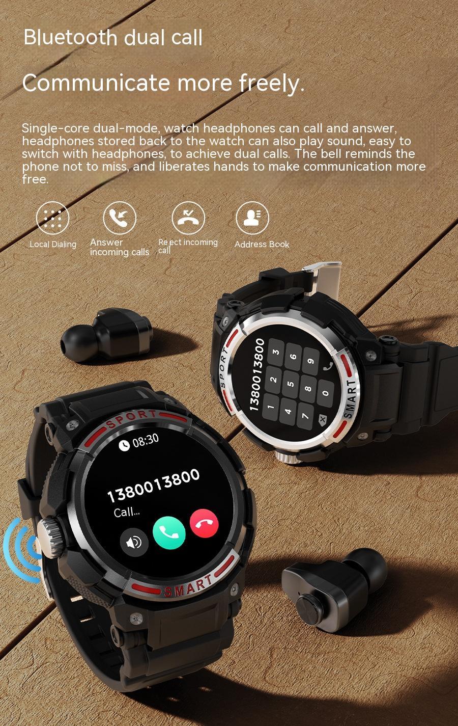 Smart Watch TWS Bluetooth Headset 2-in-1 GT100 Dual Call 128m Memory - Image 9