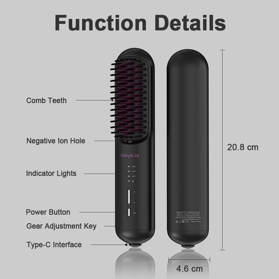 Portable USB Rechargeable Cordless Men Beard Hair Straightener Brush Mini Wireless 2 In 1 Woman Hair Straightener Comb - Image 3