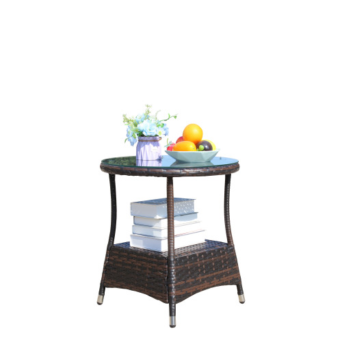 Outdoor Patio Furniture 1 Round Coffee Table With Clear Tempered Glass - Image 10