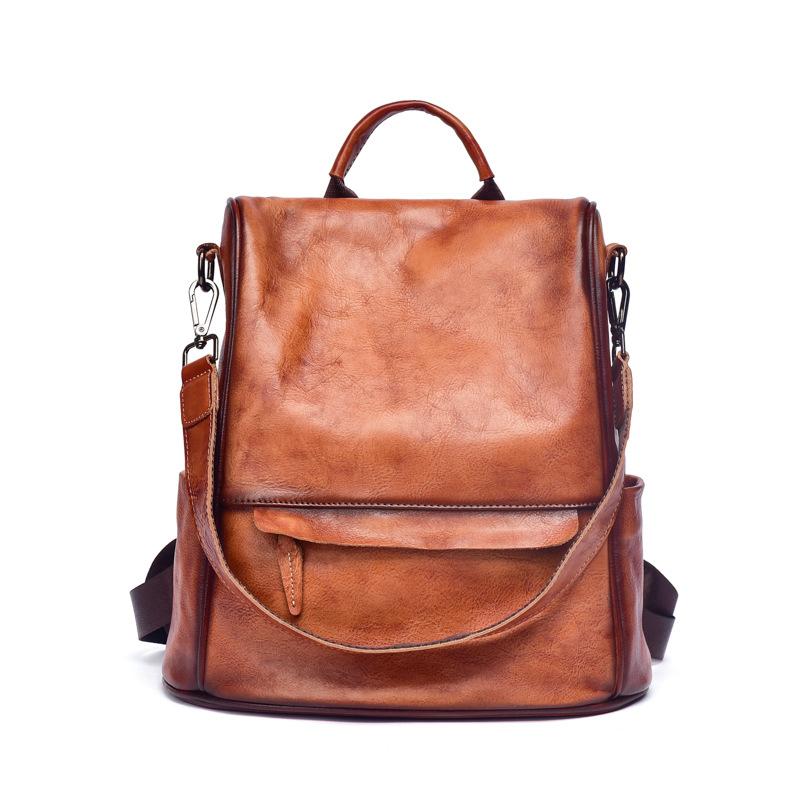 Genuine Leather Anti Theft Backpack Cowhide Large Capacity Ladies Travel Luxury Bags - Image 7