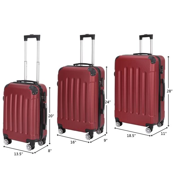 3-in-1 Swivel Wheel With Handle, 4 Corner Protectors, Trolley Box, 20in 24in 28in, ABS Aluminum Alloy Trolley, Classic Color - Burgundy - Image 8