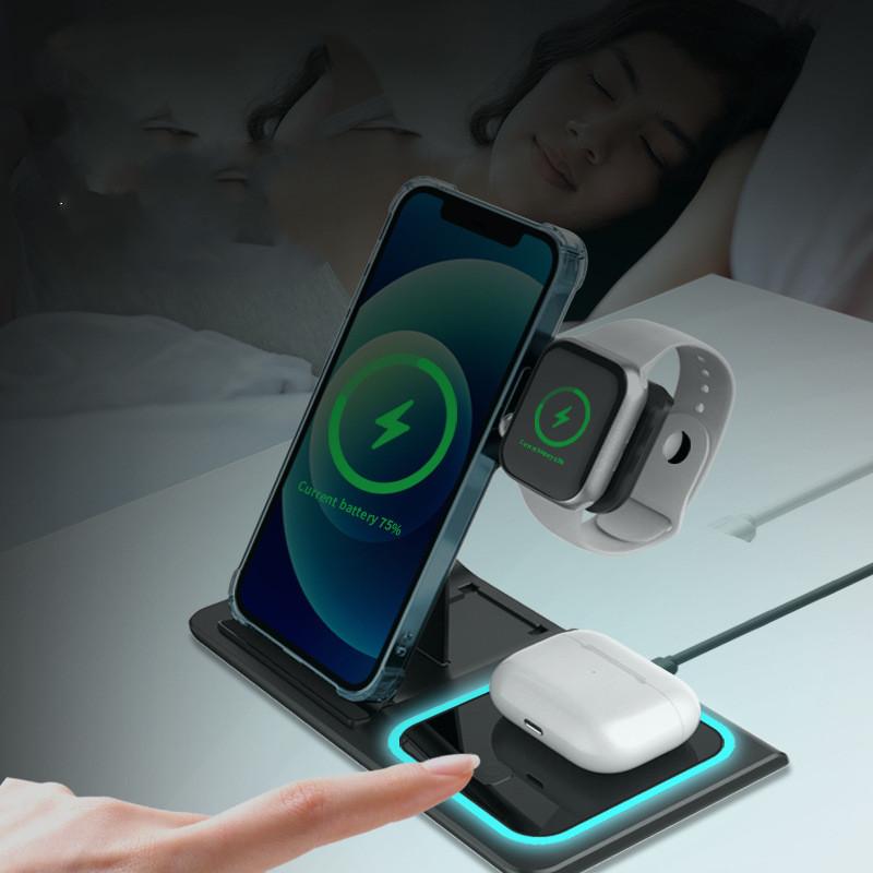 Three-in-one Wireless Charger Electrical Foldable Double Wire Ambience Light Mobile Phone Wireless Charger Wireless Charger - Image 4