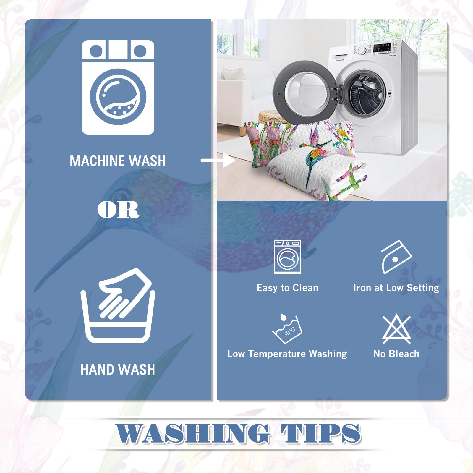 Watercolor Hummingbird Flowers Pattern Quilt Set -1 Quilt, 2 Shams - Image 7