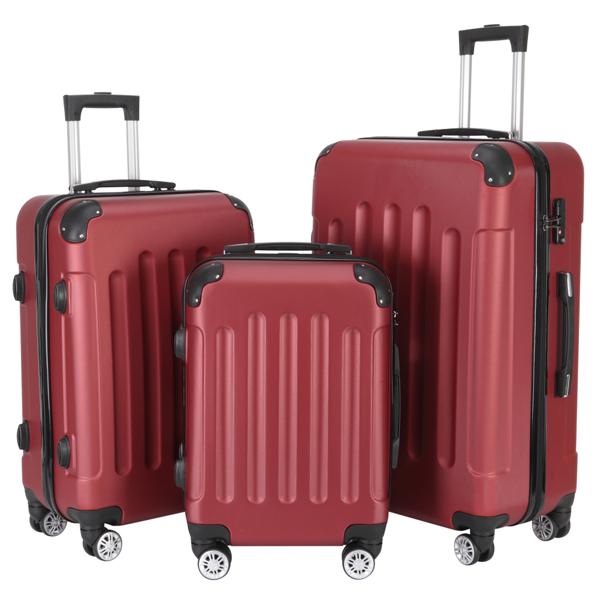 3-in-1 Swivel Wheel With Handle, 4 Corner Protectors, Trolley Box, 20in 24in 28in, ABS Aluminum Alloy Trolley, Classic Color - Burgundy - Image 7