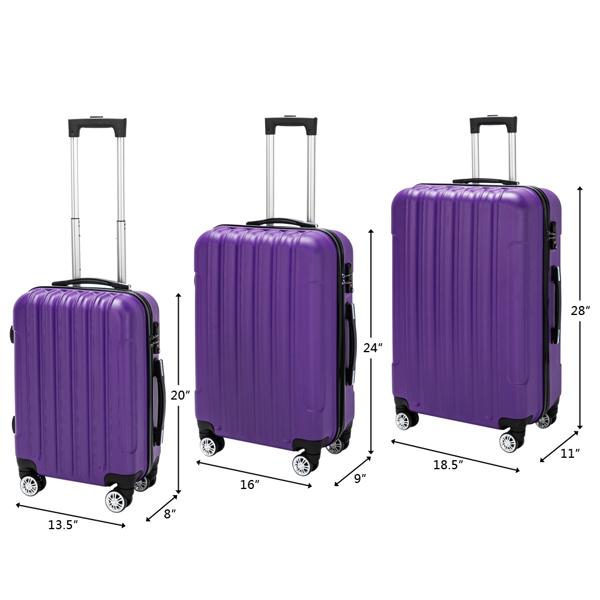 Vertical 3-in-1 Spinner Wheel With Handle Trolley Case 20in 24in 28in ABS Aluminum Alloy Trolley Classic Color - Purple - Image 8