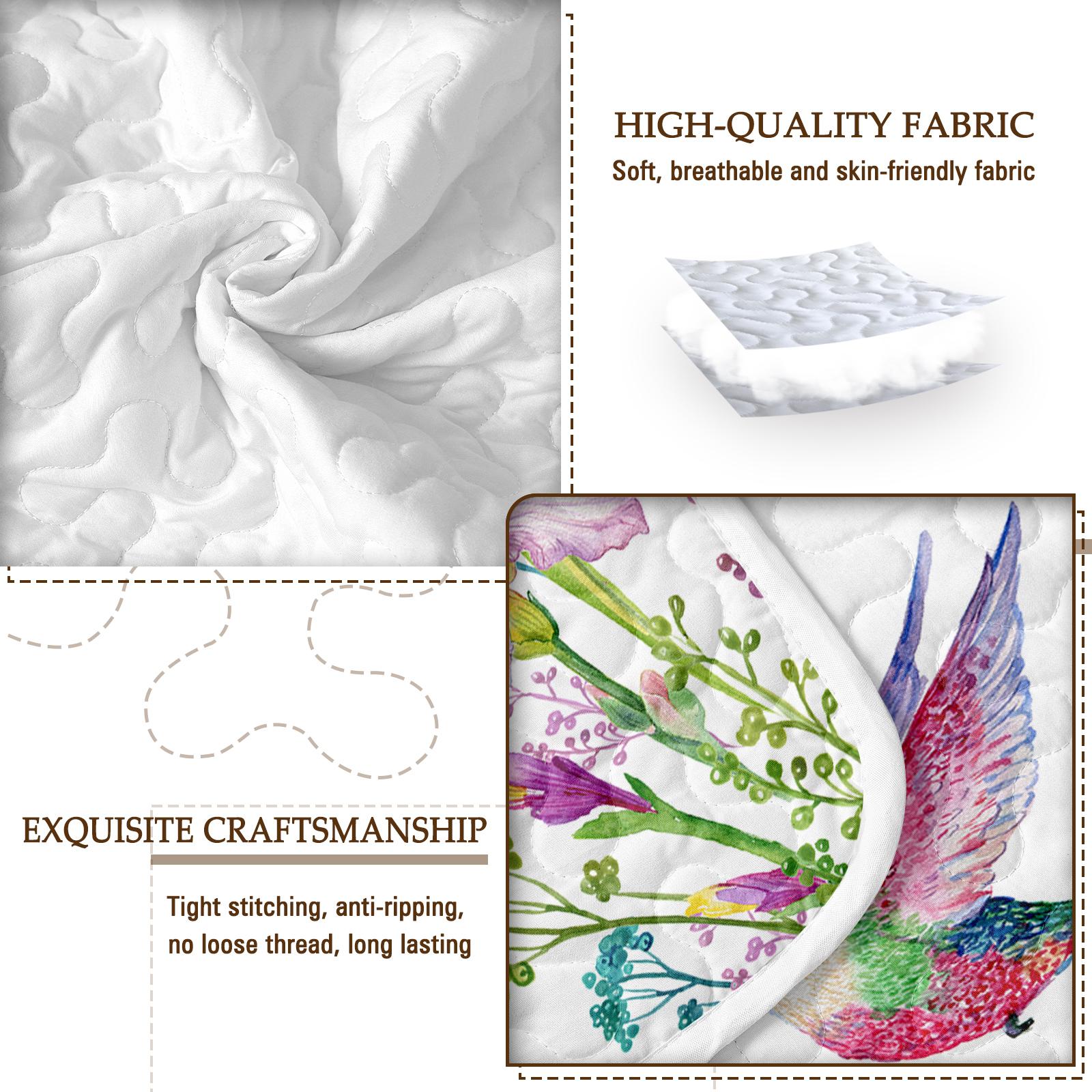 Watercolor Hummingbird Flowers Pattern Quilt Set -1 Quilt, 2 Shams - Image 2