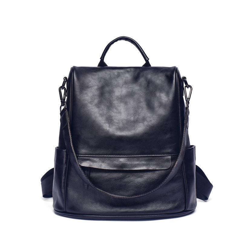Genuine Leather Anti Theft Backpack Cowhide Large Capacity Ladies Travel Luxury Bags - Image 8