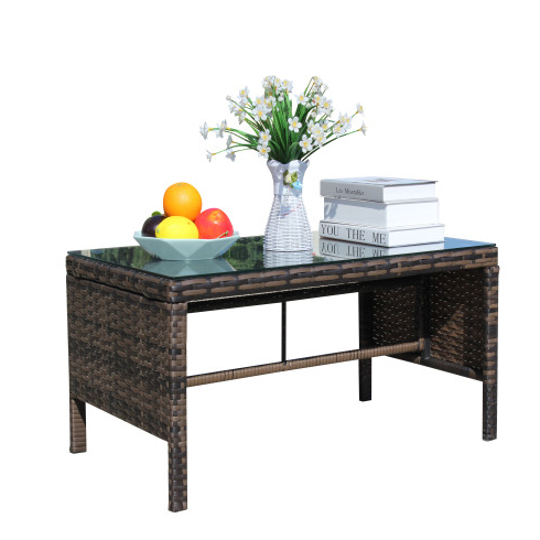 Outdoor Patio Furniture 1 Coffee Table With Clear Tempered Glass - Image 4