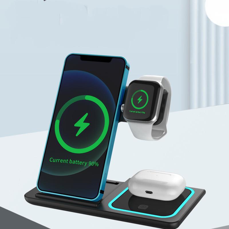 Three-in-one Wireless Charger Electrical Foldable Double Wire Ambience Light Mobile Phone Wireless Charger Wireless Charger - Image 6