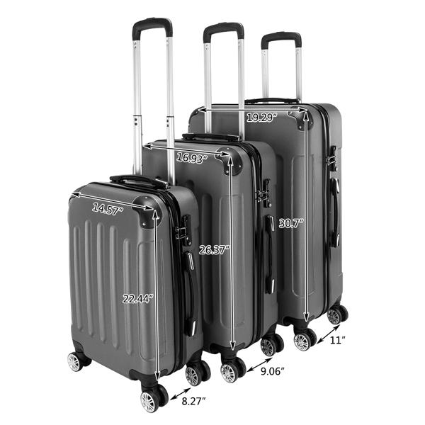 3-in-1 ABS Trolley Case 20 Inches, 24 Inches, 28 Inches Dark Gray - Image 4