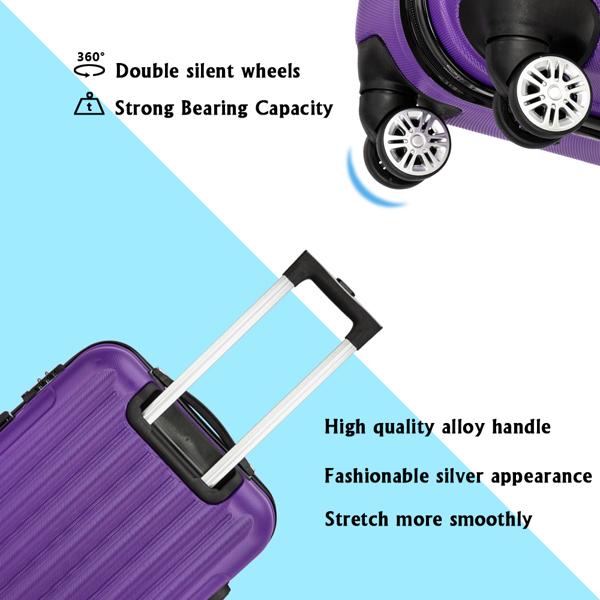 Vertical 3-in-1 Spinner Wheel With Handle Trolley Case 20in 24in 28in ABS Aluminum Alloy Trolley Classic Color - Purple - Image 6
