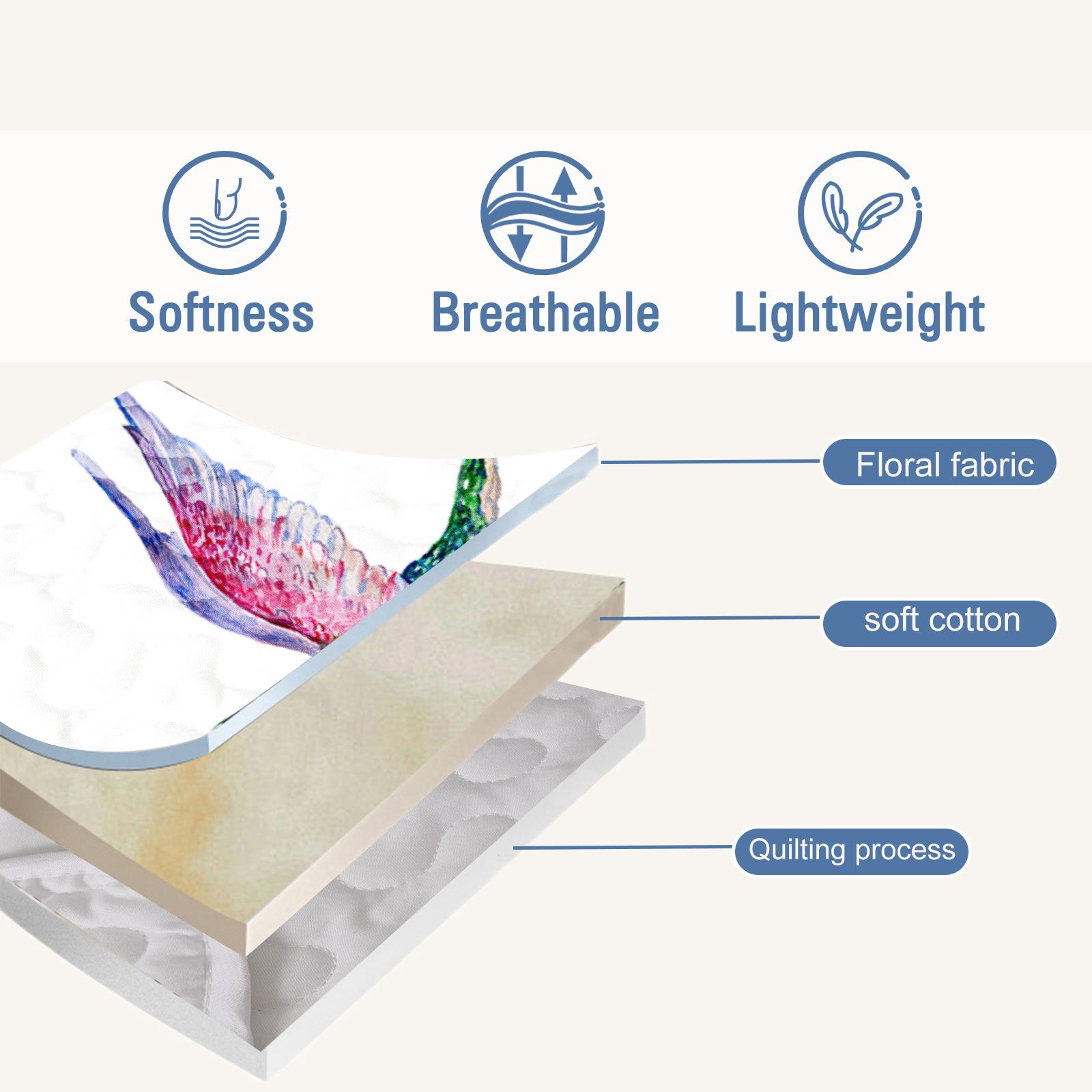 Watercolor Hummingbird Flowers Pattern Quilt Set -1 Quilt, 2 Shams - Image 4