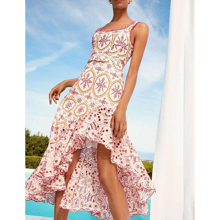 Seaside Vacation Style Irregular Embroidered Strap Dress - Image 10