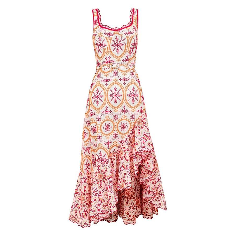 Seaside Vacation Style Irregular Embroidered Strap Dress - Image 6