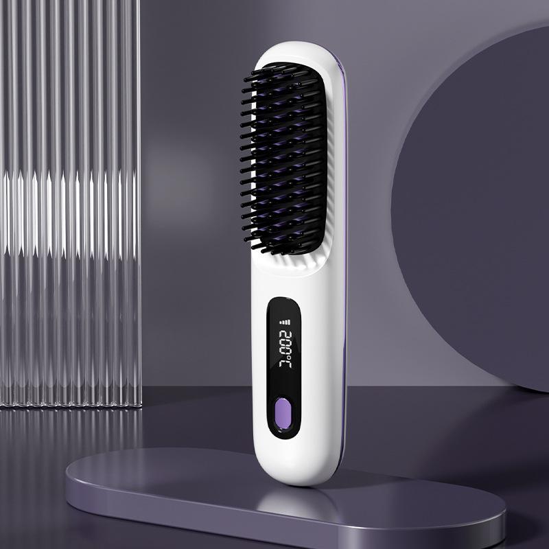 2 In 1 Straight Hair Comb Wireless Hair Straightener Brush Hair Fast Heating Portable Hot Curler USB Charging - Image 9