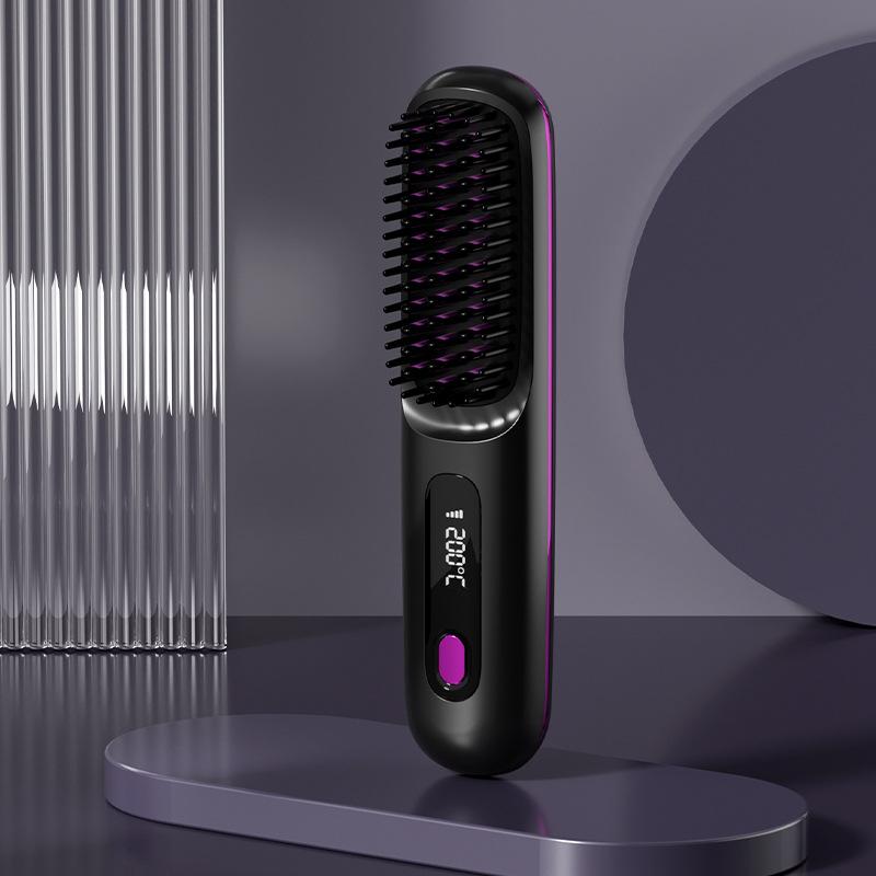 2 In 1 Straight Hair Comb Wireless Hair Straightener Brush Hair Fast Heating Portable Hot Curler USB Charging - Image 8