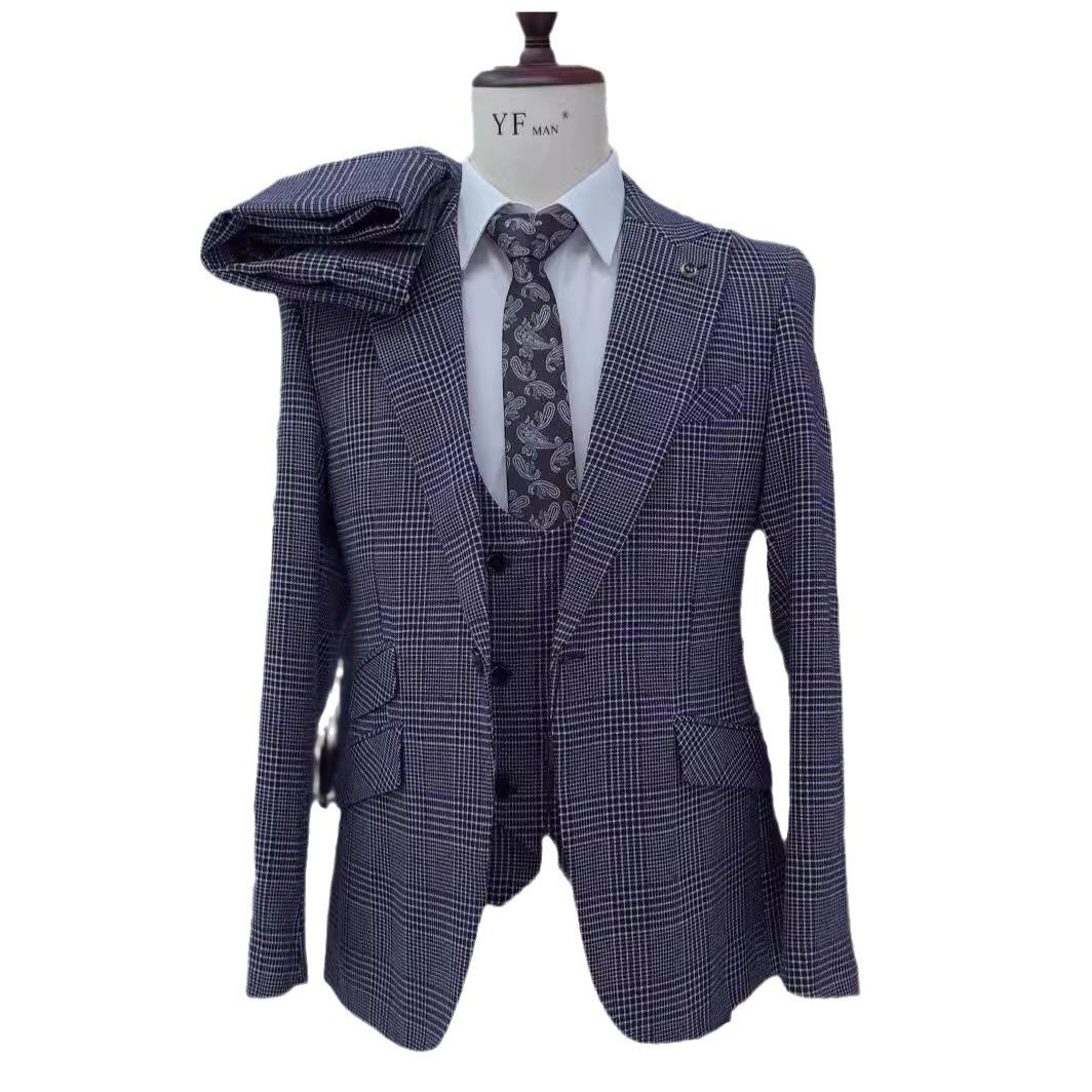Men's Plaid Wedding Casual Host Suit 3-piece Set - Image 5