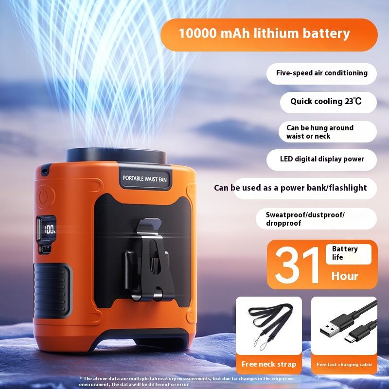 Waist Hanging Fan Portable Summer Heat Relieving Construction Site Charging Refrigeration Endurance - Image 6