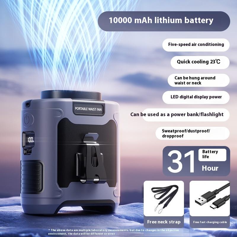 Waist Hanging Fan Portable Summer Heat Relieving Construction Site Charging Refrigeration Endurance - Image 7